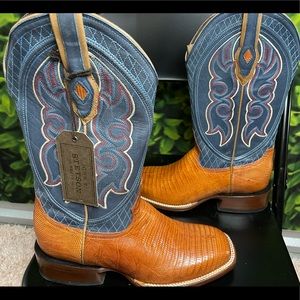 BLUE/BROWN STETSON MENS HARVE EXOTIC LEATHER BOOTS